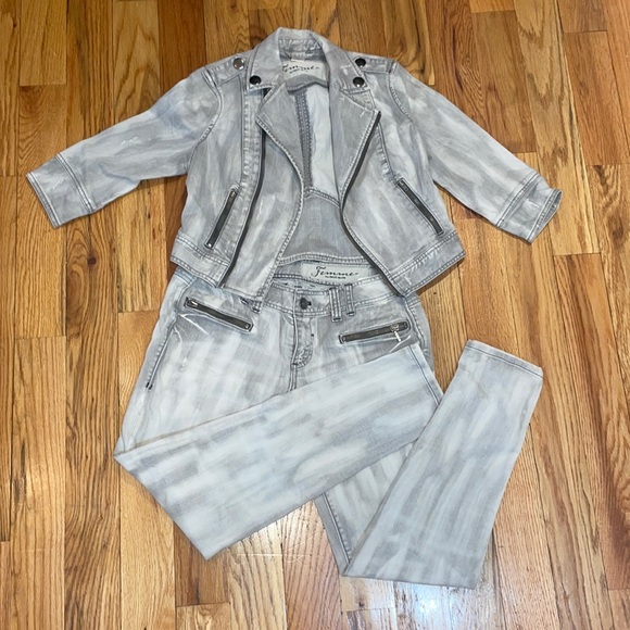 DKNY Jeans 2 Piece Denim suit  Outfit  SET Jacket M / Capri 29 Y2K 00's grey - Picture 1 of 17